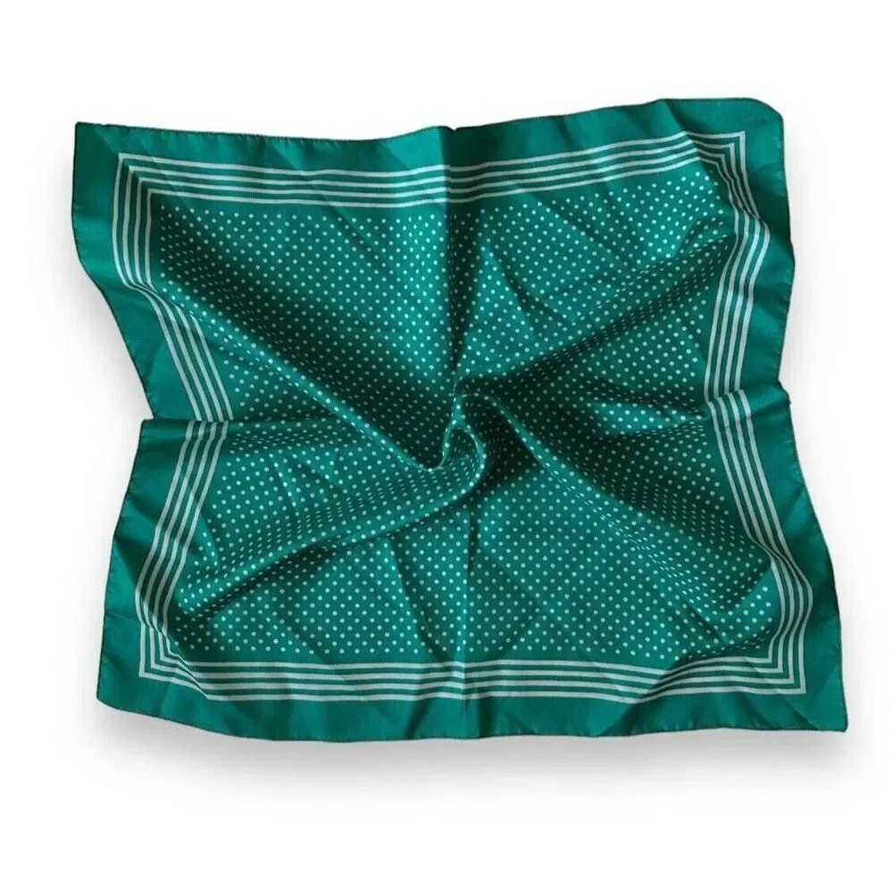 Vtg Green Scarf 20” X 20” Women Square Unisex Scarve